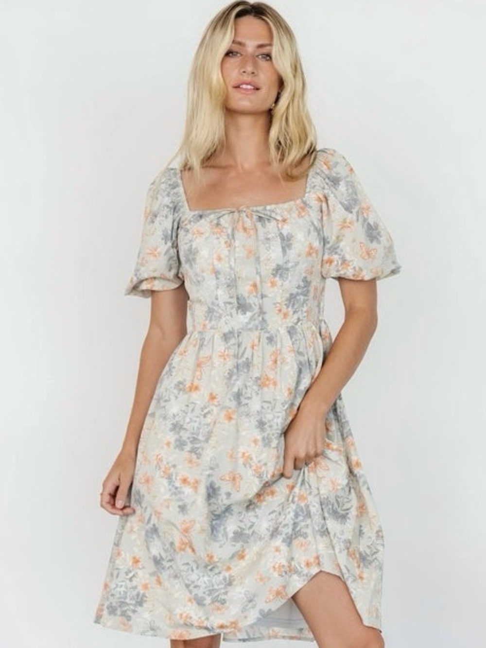 BALTIC BORN NWT M Sonnet Short Dress in Dusty Blue Floral Print